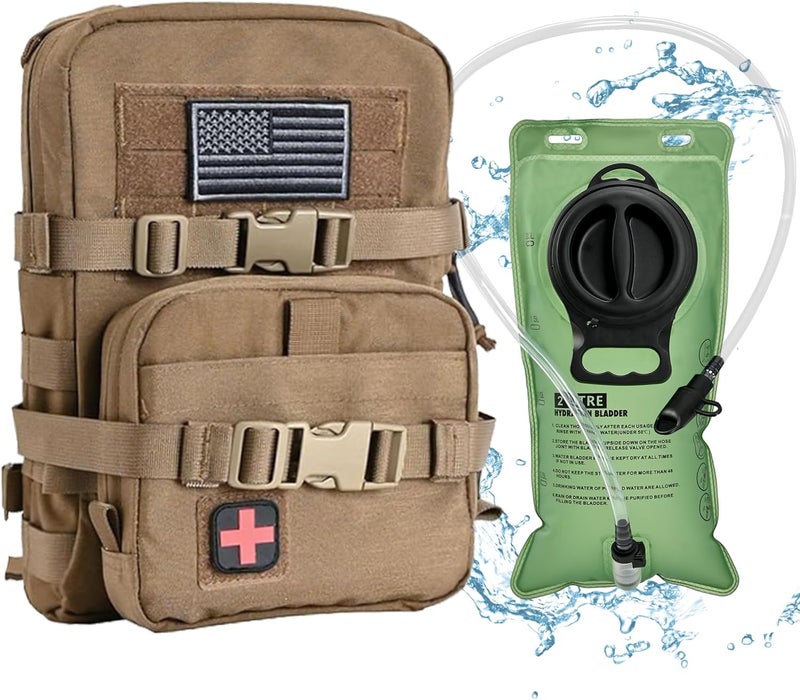 tactifans Tactical Mini Molle Hydration Pack,Molle Hydration Carrier with IFAK Pouch&US Flag&Med Patch,Hydropack for 2L Water Bladder - Image 1
